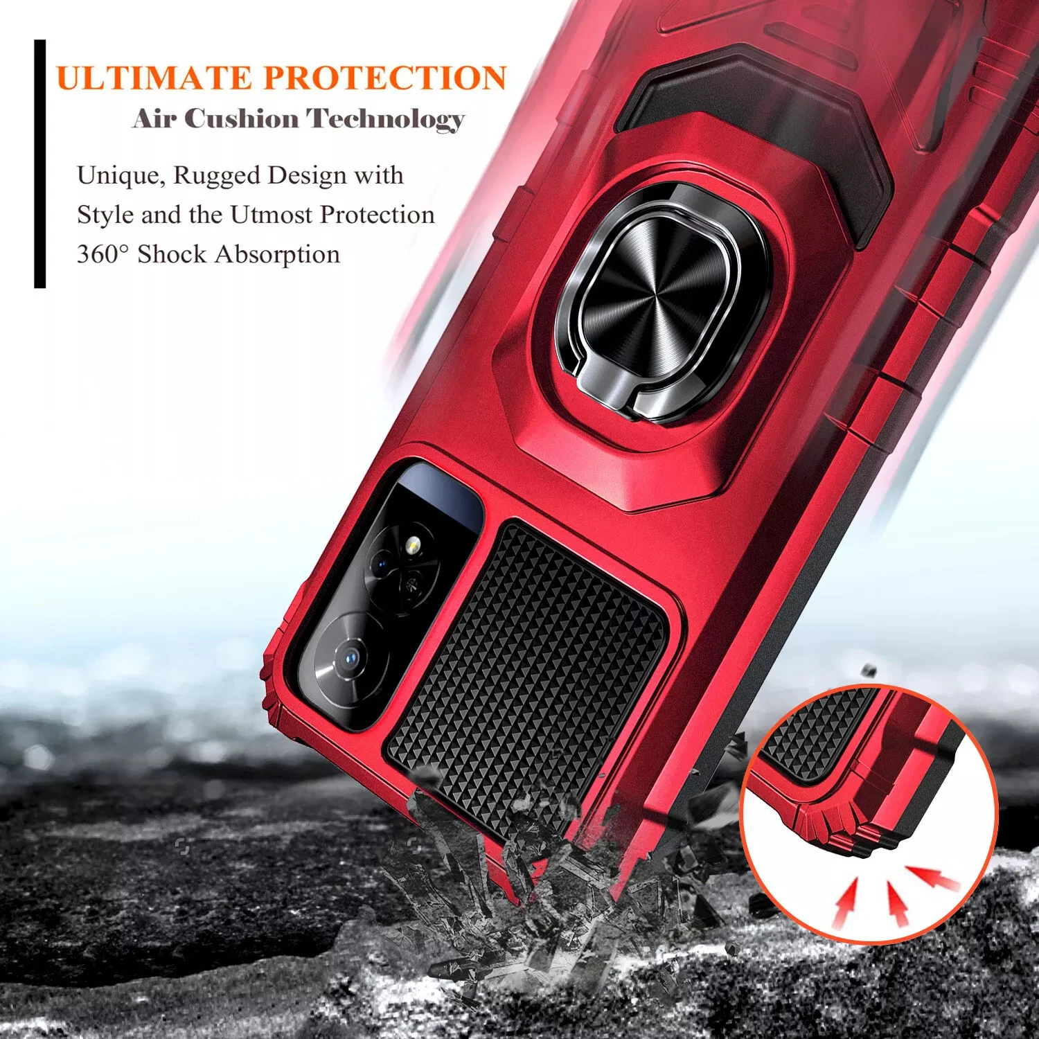 For TCL 50 XE NXTPAPER 5G Magnetic Ring Holder Stand Shockproof Armor Case KickStand Phone Cover+Tempered Glass Screen Protector