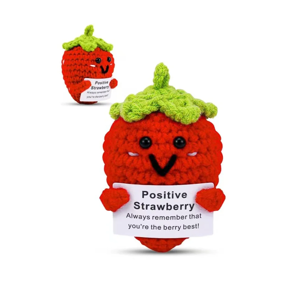 Handmade Emotional Strawberry Pickle Gift Crochet Doll Inspirational Gifts with Cards Cute Knitted Funny Support Friend Birthday
