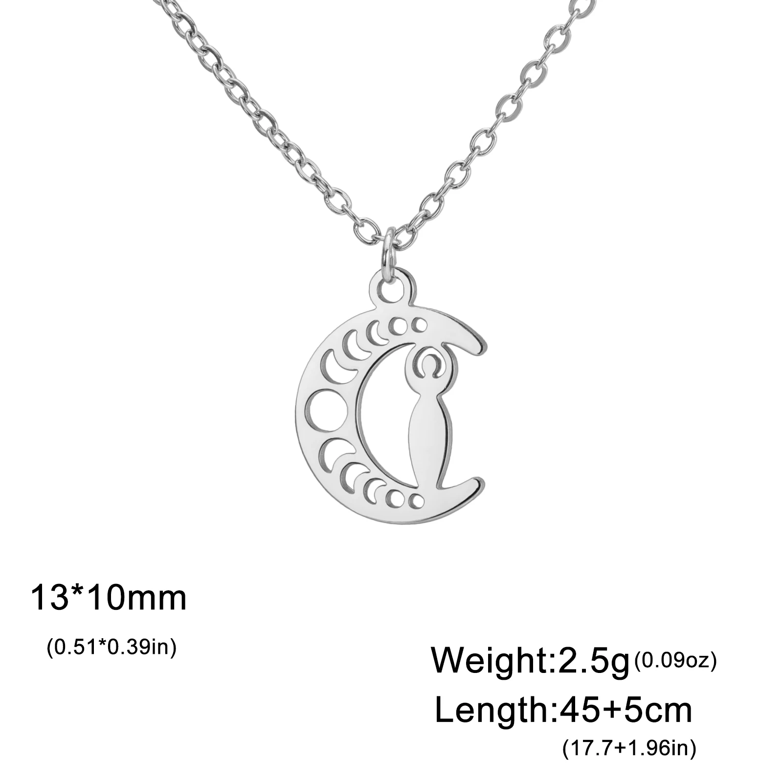 LIKGREAT Wicca Triple Moon Goddess Hecate Necklace Women Men Luna Greek Mythology Stainless Steel Fertility Amulet Gift