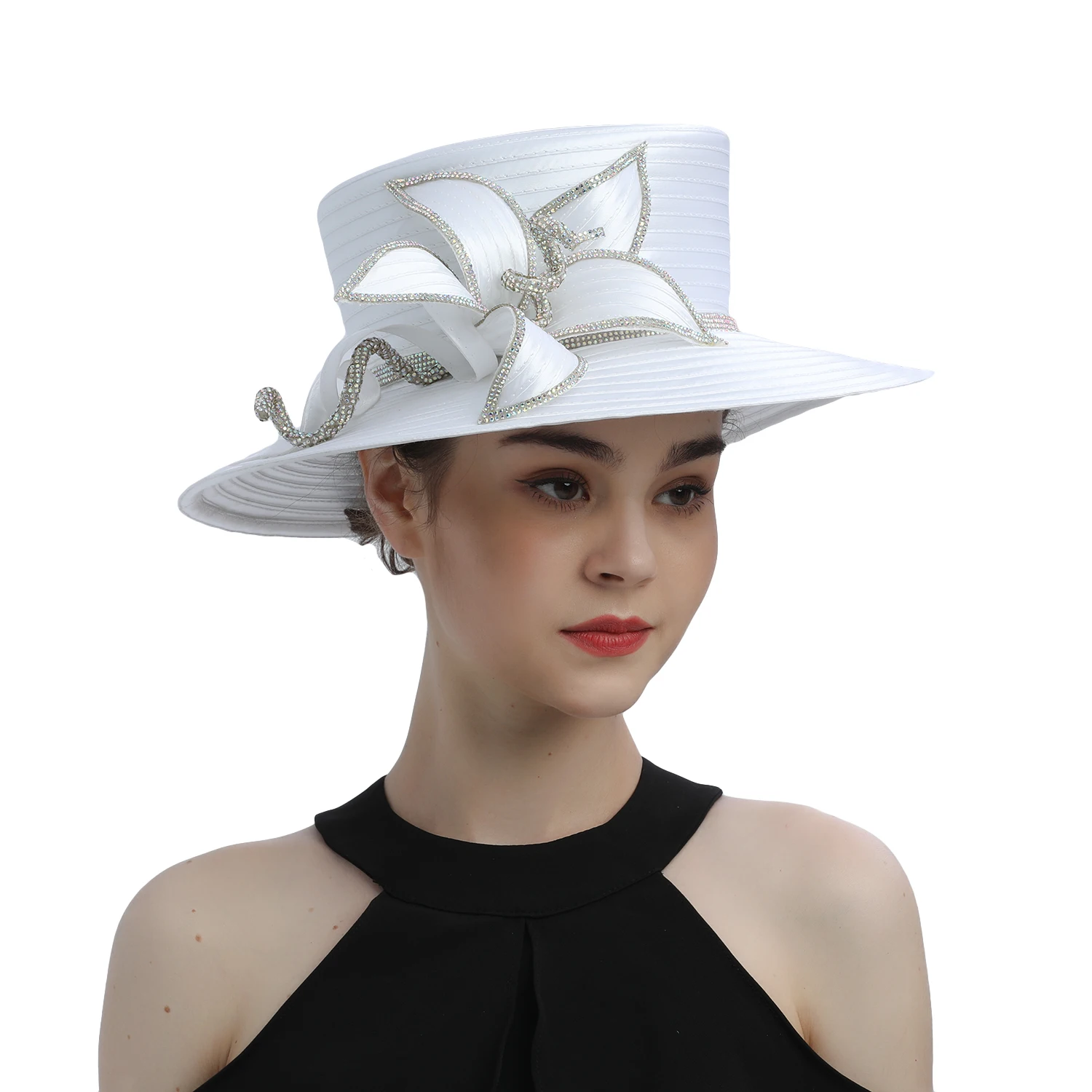 Idealny najpopularniejszy satynowy kapelusz kościelny Deluxe Unikalna fotografia Kapelusz ślubny Fancy Formal Flower Fascinator Top Hat Kobieta