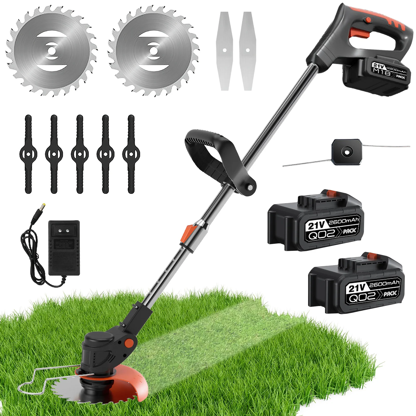 Tagliaerba elettrico da 500 W, senza fili, per giardino, con lama regolabile in lunghezza e pieghevole, ideale per tagliare ed eliminare l'erba in modo efficiente. Utensile da giardino potente,