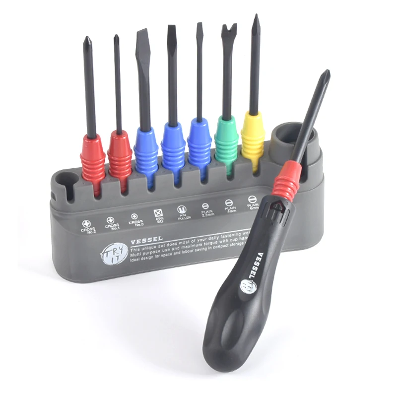 VESSEL 8pcs Interchangeable Driver Blades Screwdriver Set with a Stand No.TD-800