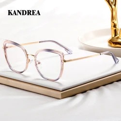 KANDREA New Fashion 2024 Cateye Metal Women's Anti-blue light Glasses Jelly Optical Myopia Retro Glasses Eyeglasses 82180
