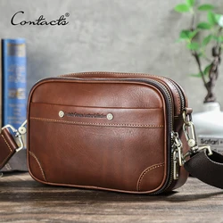 CONTACT'S Genuine Leather Men Corssbody Bag Handbag Luxury Travel Small Bag Male Messenger Shoulder Bag Satchel High Quality