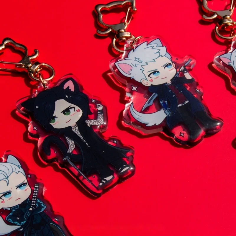 Devil May Cry Dante & Vergil Cat Acrylic Charm Keychains Chibi Neko Style for Game Fans