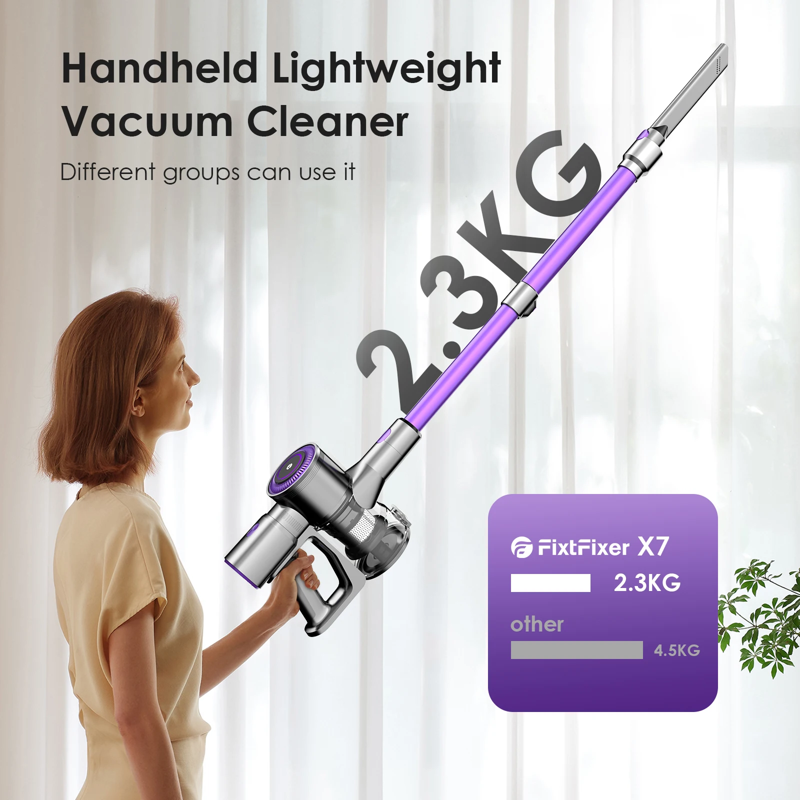 Picture 4: FixtFixer X7 55KPA Cordless Vacuum Cleaner, Cordless Vacuum with HEPA×4, Anti-Tangle Brush, Freestanding, Handheld Vacuum Cleaner 6 En 1 Lightweig for Pet Hair/Carpets