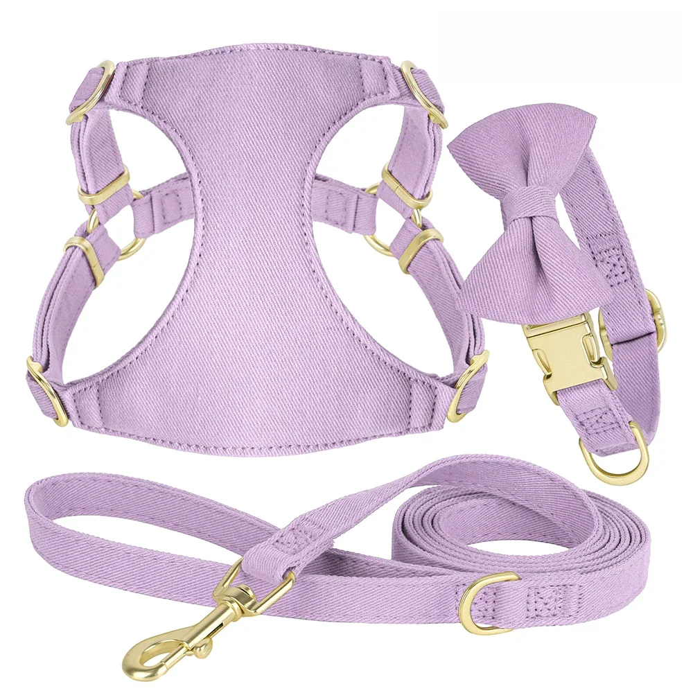 Small Dog Collar Harness Leash Set Cute Dog Collars With Bowknot Adjustable Pet Harnesses Vest for Small Medium Dogs Chihuahua — zdjęcie 2