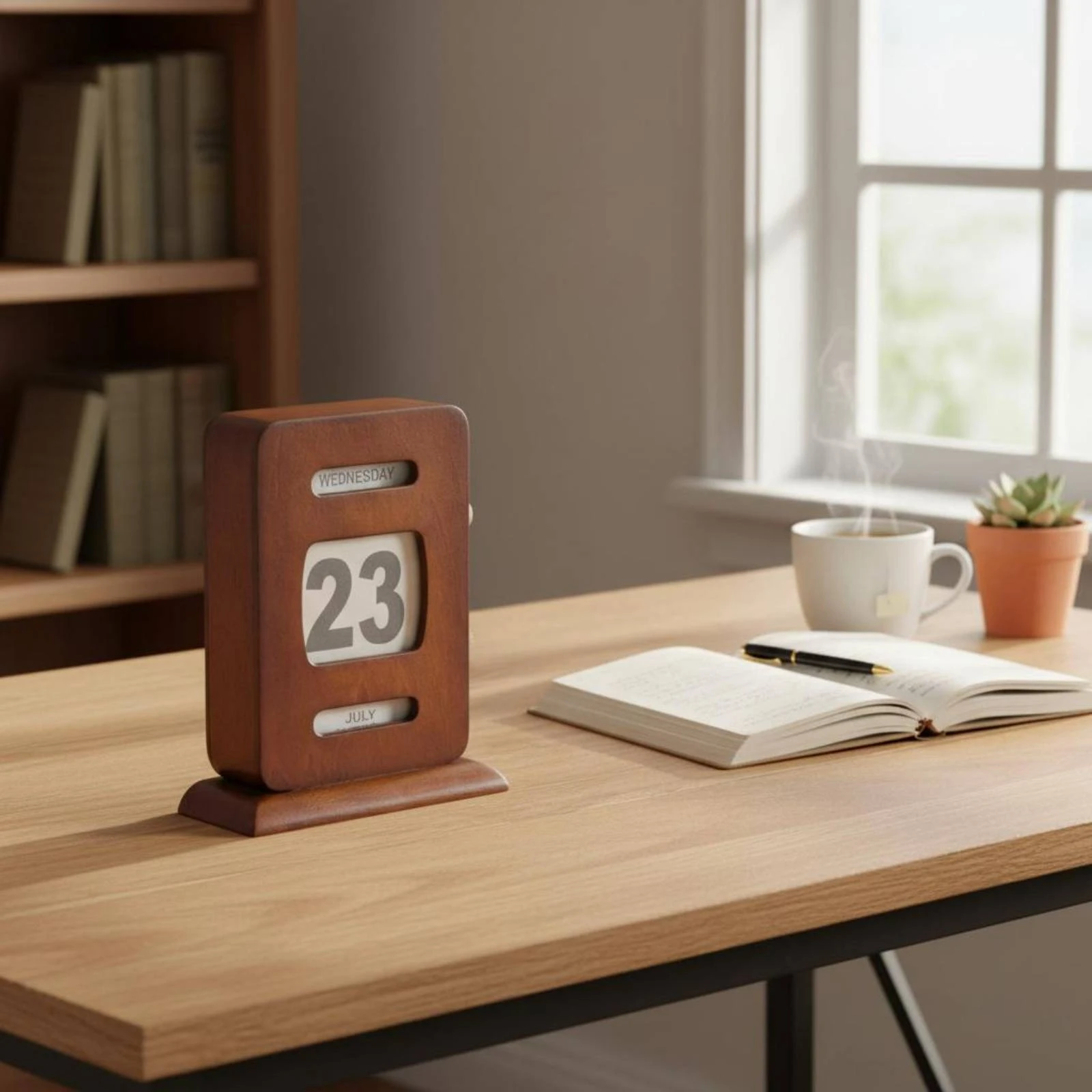 Retro Wooden Desktop Calendar Display Adjustable Date Reusable Home Office Decor Endless Desk Calendar