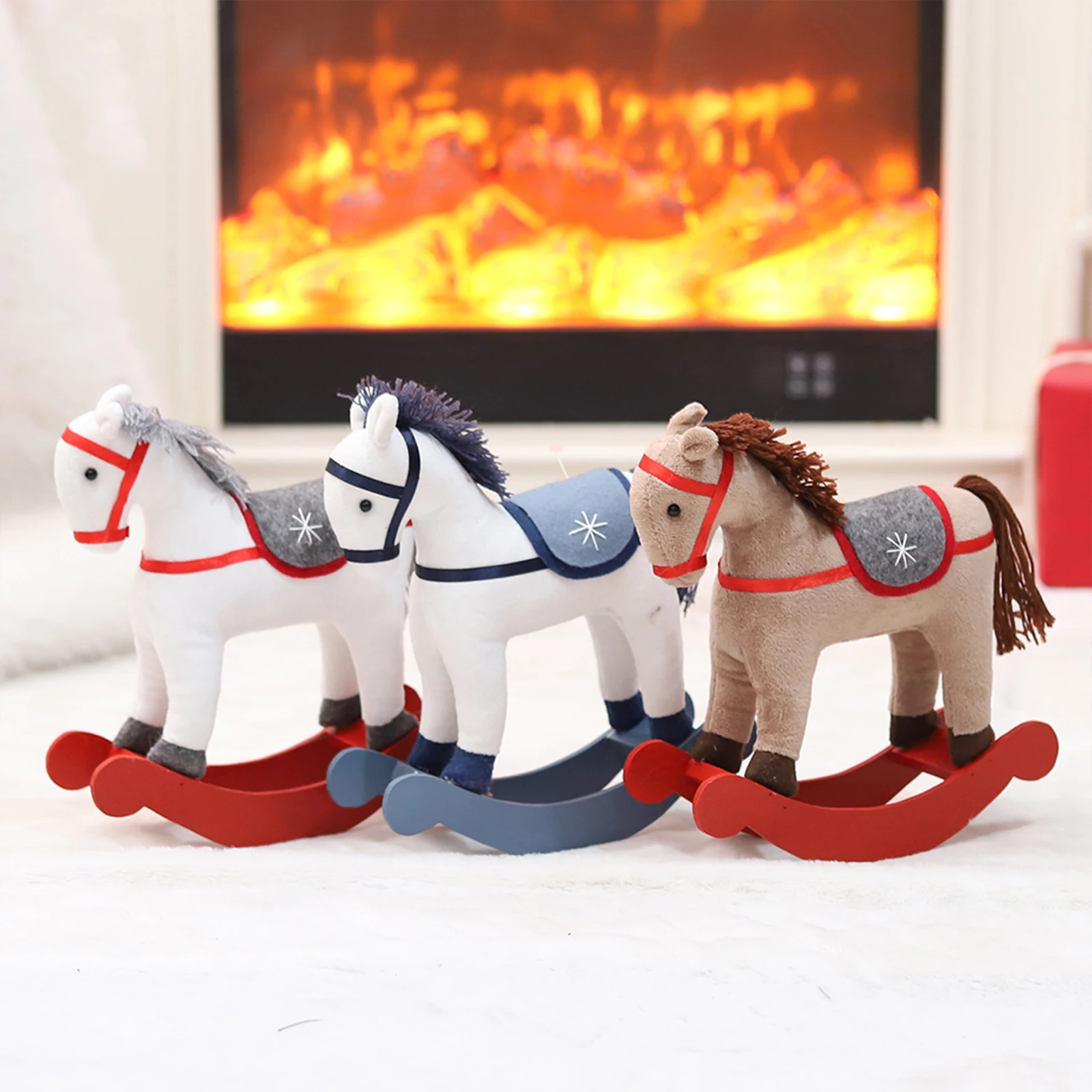 Christmas Decoration Rocking Horse Ornament Wooden Base Desk Sculpture Children Gifts for Home living Room office Decorations - Detail 1