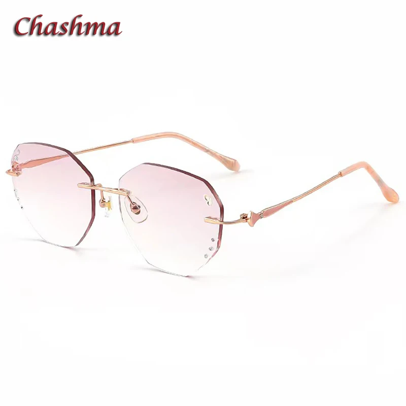 

Chashma Women Luxury Prescription Glasses Frame Diamond Trim Rhinestones Irregular Round Optical Eyewear Rimless Spectacles