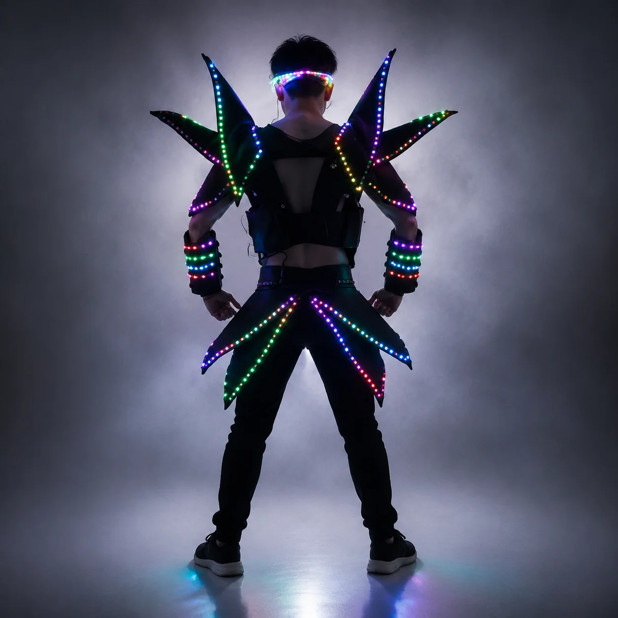 LED Robot Display Costumes Party Performance Wears Armor Suit Colorful Light Mirror Clothe Club Show Outfits Helmets Disco