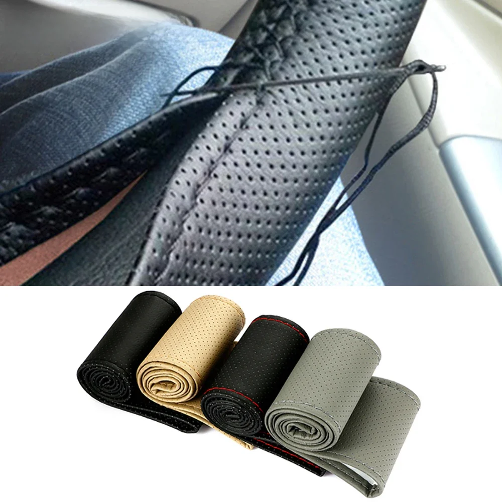 Trança no volante do carro capa com agulhas e linha de couro artificial diâmetro 38cm acessórios do
