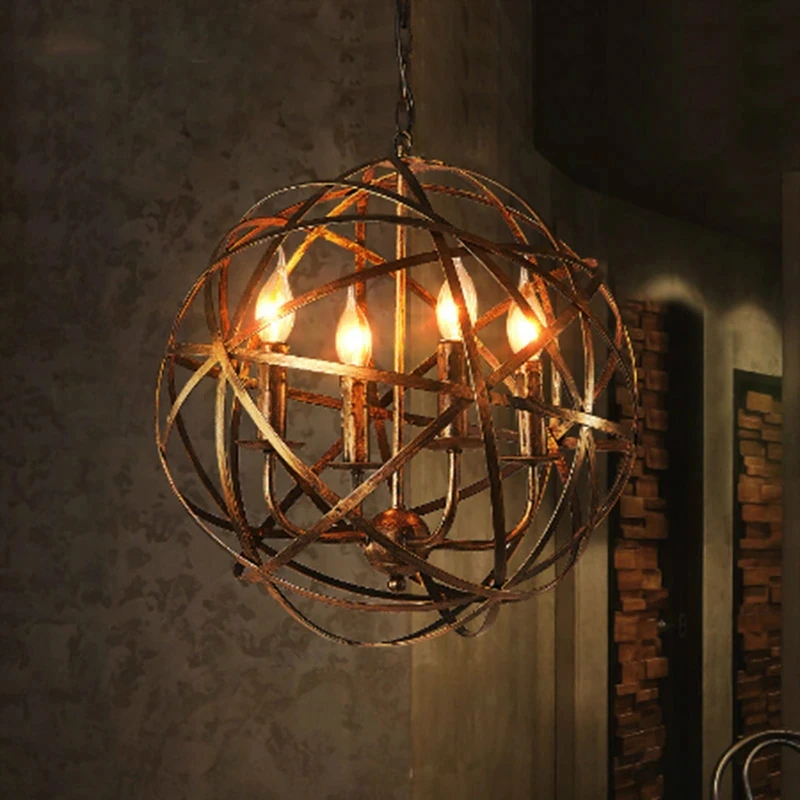 

American Retro Industrial Wind Cafe Iron Ball E14 Bulb Chandeliers Europeab Loft Creative Home Deco Living Room Chandeliers