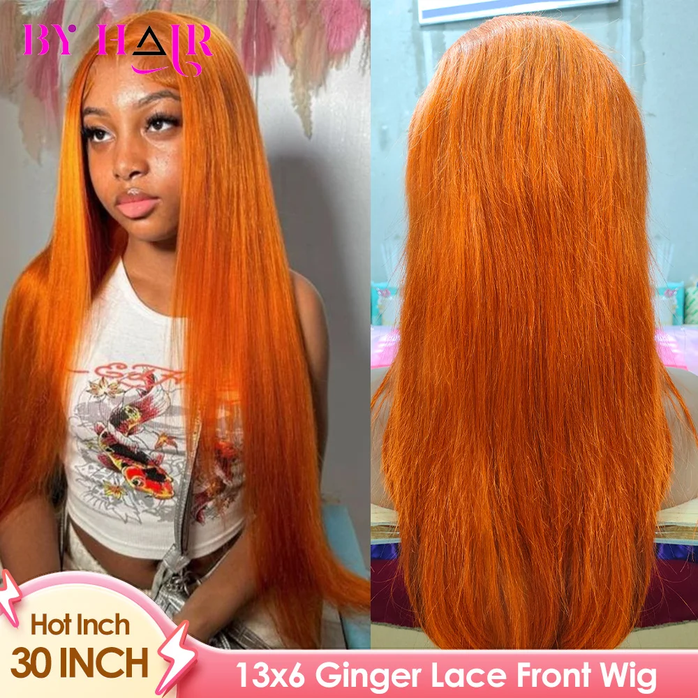 36 38 Inch Orange Ginger Straight Lace Front Human Hair Wigs 13x6 HD Transparent Lace Frontal Wigs 350 Colored Human Hair Wigs