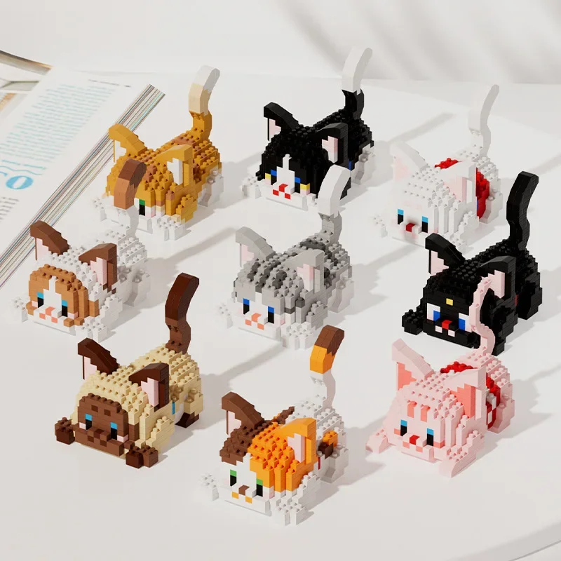 Micro blocs de construction pour animaux de compagnie pour parents, série de chats mignons, jouets assemblés bricolage, cadeau de puzzle pour enfants, chat orange et noir