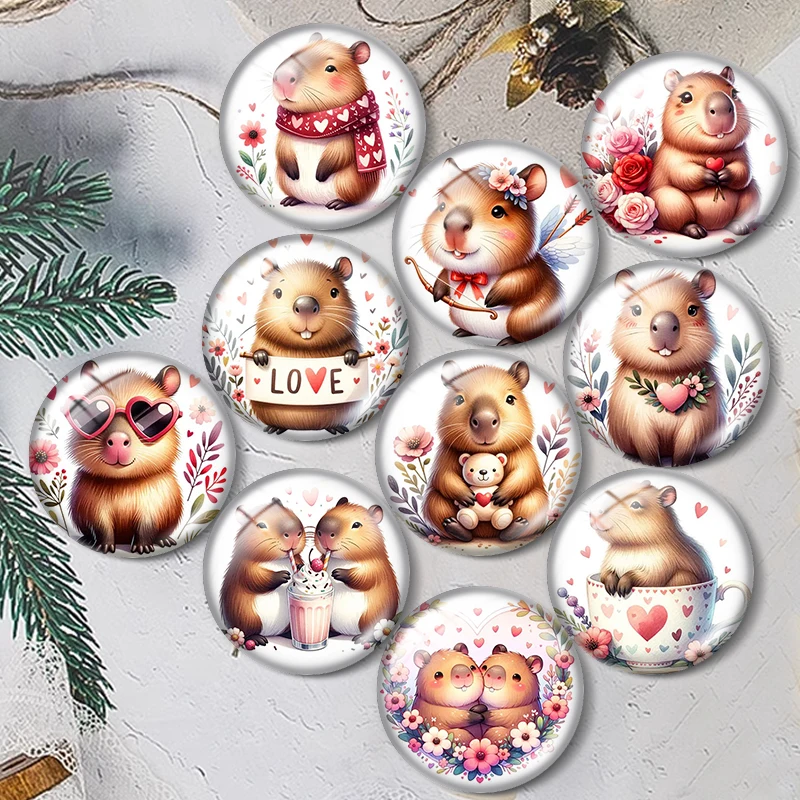 Watercolor Animal Love 12/18/20/25mm Glass Cabochon Bracelet Pendant Rings for Jewelry Demo Earrings Back Making Findings