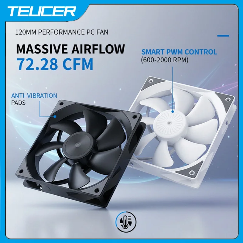 

TEUCER FB12025 PC Fan 2000RPM High Speed 4PIN PWM Silent Hydraulic Bearing 12cm ARGB Cooling Fans for Gaming PC Case Cooler