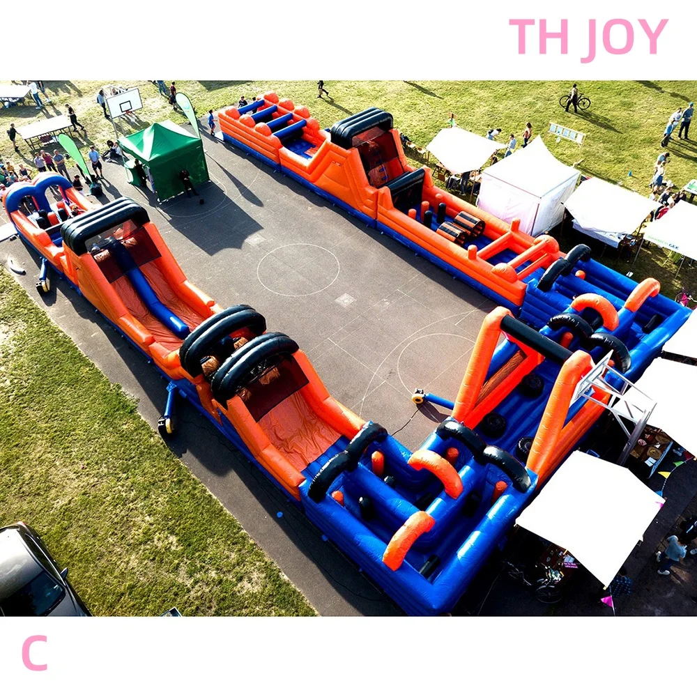 commercial kids inflatable bouncer house slides obstacle course, U shape giant adutls inflatable Obstacle Course Equipment