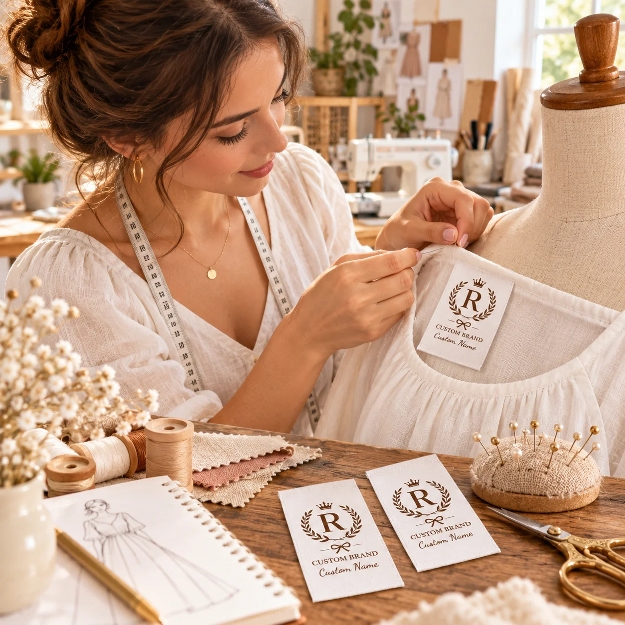 Custom Wash Care Labels Personalized Logo Name Text Sew In Fabric Tags for Clothing Handmade Brand Sewing Accessories