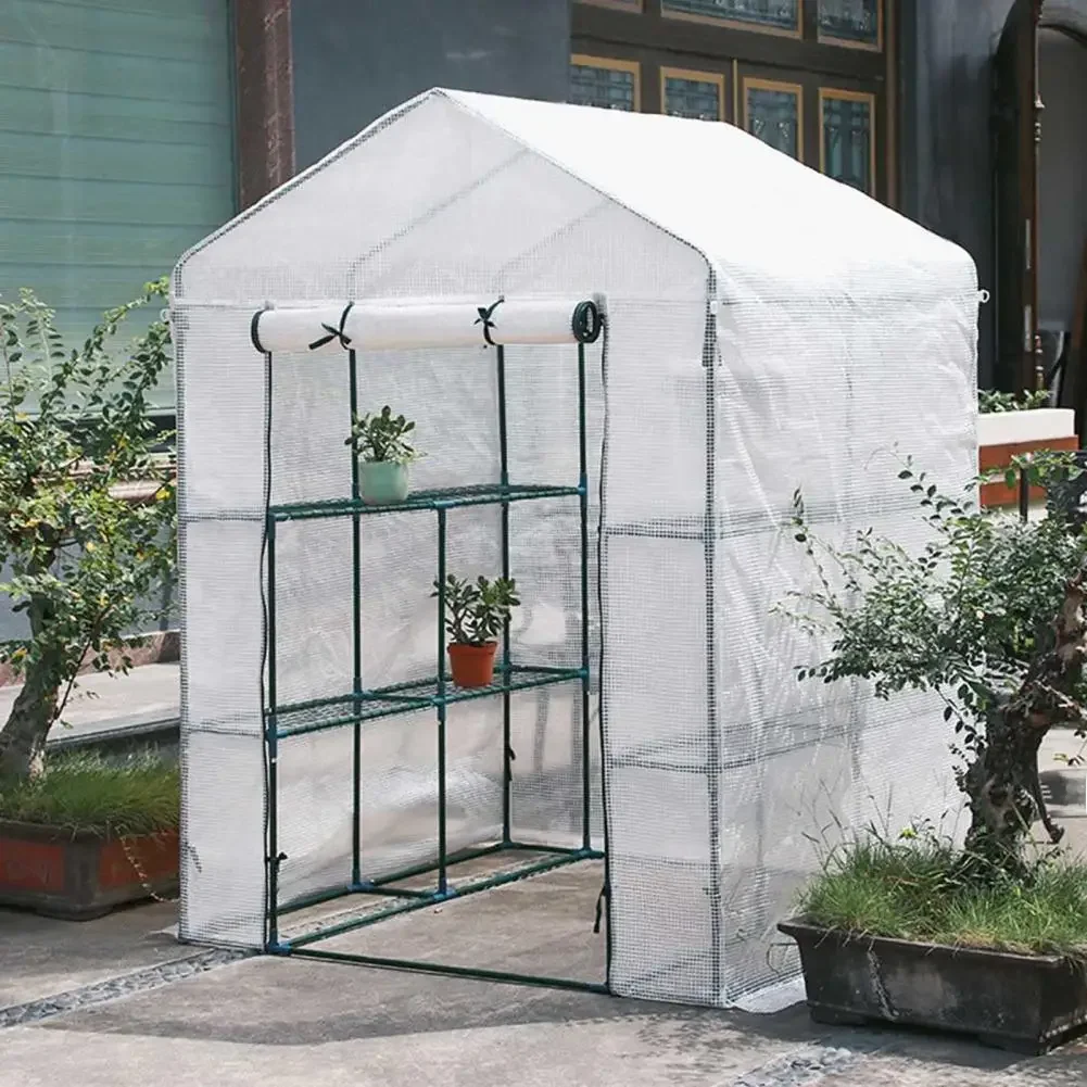 143x143x195CM GreenHouse PE pokrywa bez ramy wodoodporna pokrywa z izolacją termiczną drzwi i szklarnia przeciwdeszczowa przezroczysta — zdjęcie 2