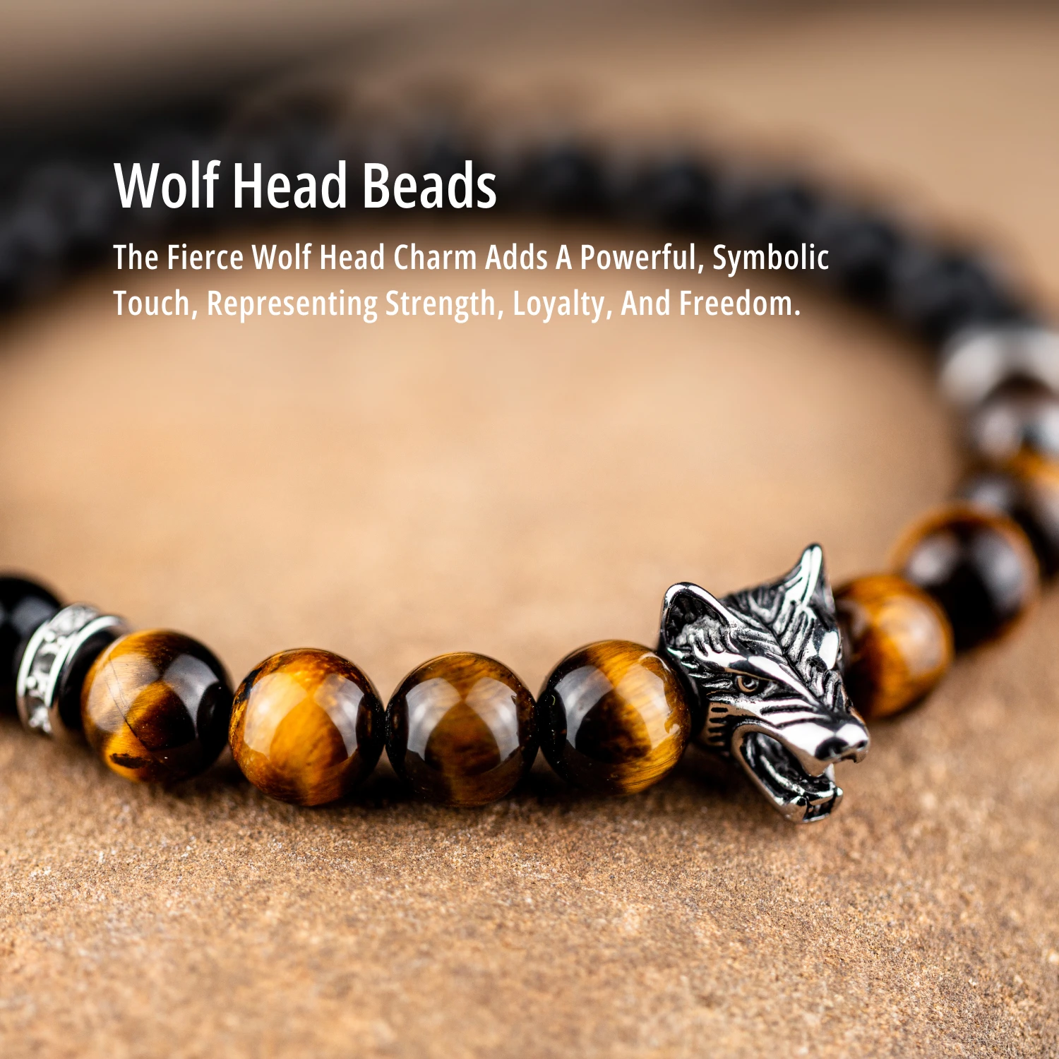 1pc Natural Stone Bracelet Obsidian Beaded Bracelet Wolf Charm Wolf Beads Bracelet Best Gifts For Bracelets Gifts for Man Women