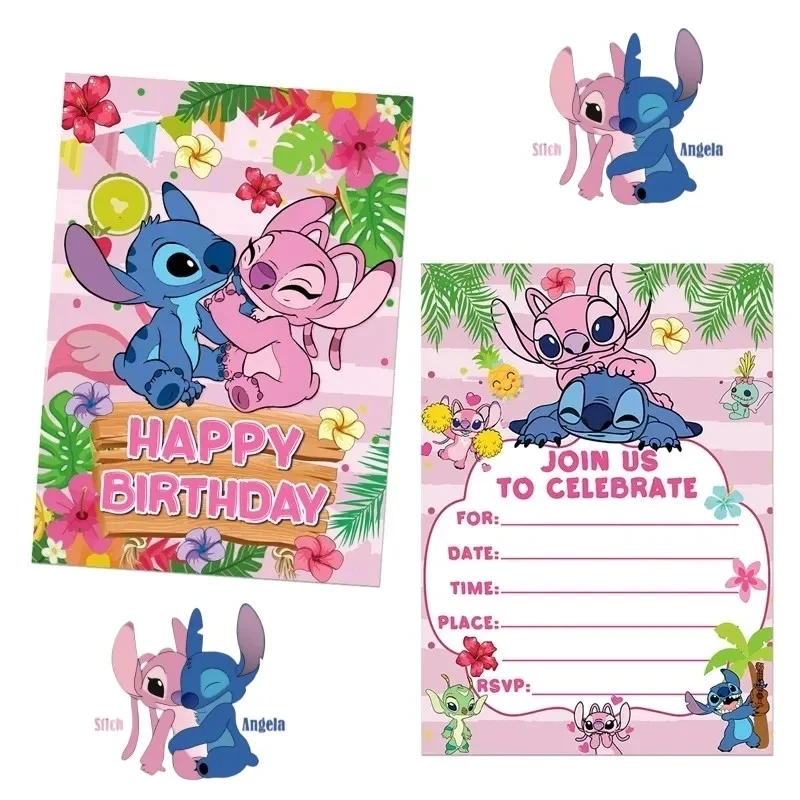 Disney cartoon Stitch Party Invitation Card Mickey themed birthday cutlery Kids Girls Baby Shower Decoration Birthday Party Gift