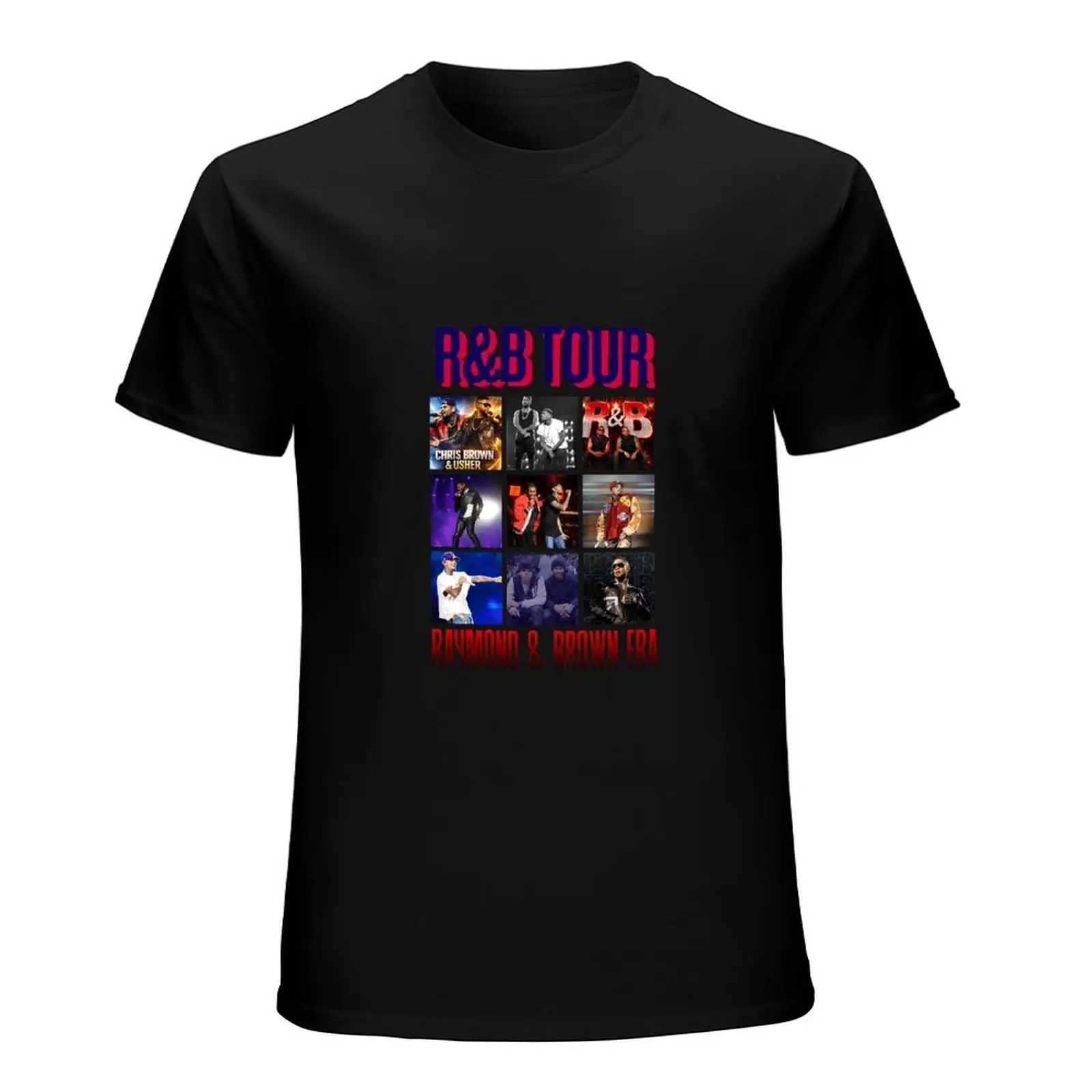 Usher Raymond Chris Brown R&B Tour 9 Grid Collage Photo T-Shirt Raymond & Brown Era Retro Hip Hop Casual Cotton Tee