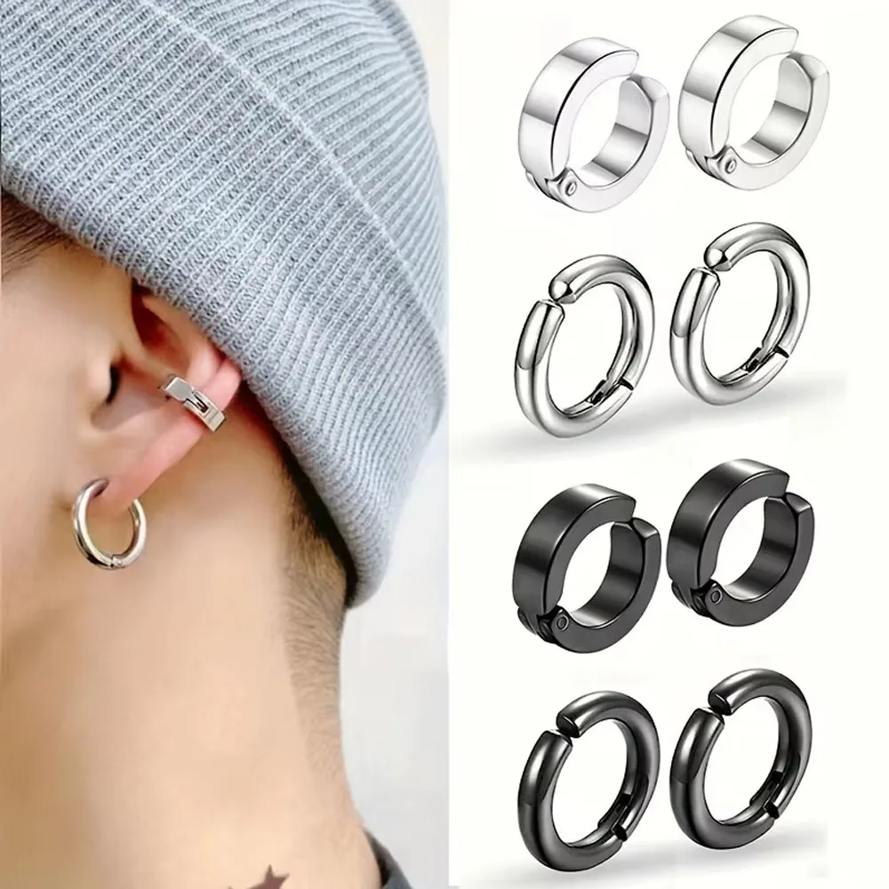 Punk Style 2-4-8-Pieces Stainless Steel Ear Clip Set - Chic Circle Ear Cuffs, No Piercing Needed, Trendy Jewelry Gift