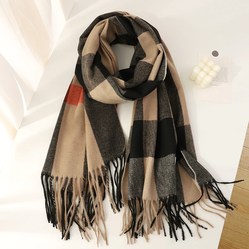 Luxury Design Plaid Cashmere Scarf for Women Winter Warm Shawl Wrap Pashmina Bufanda Thick Blanket Poncho Echarpe Bandana