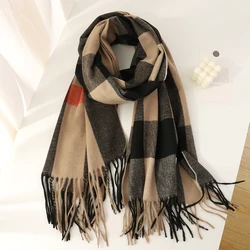 Luxury Design Plaid Cashmere Scarf for Women Winter Warm Shawl Wrap Pashmina Bufanda Thick Blanket Poncho Echarpe Bandana