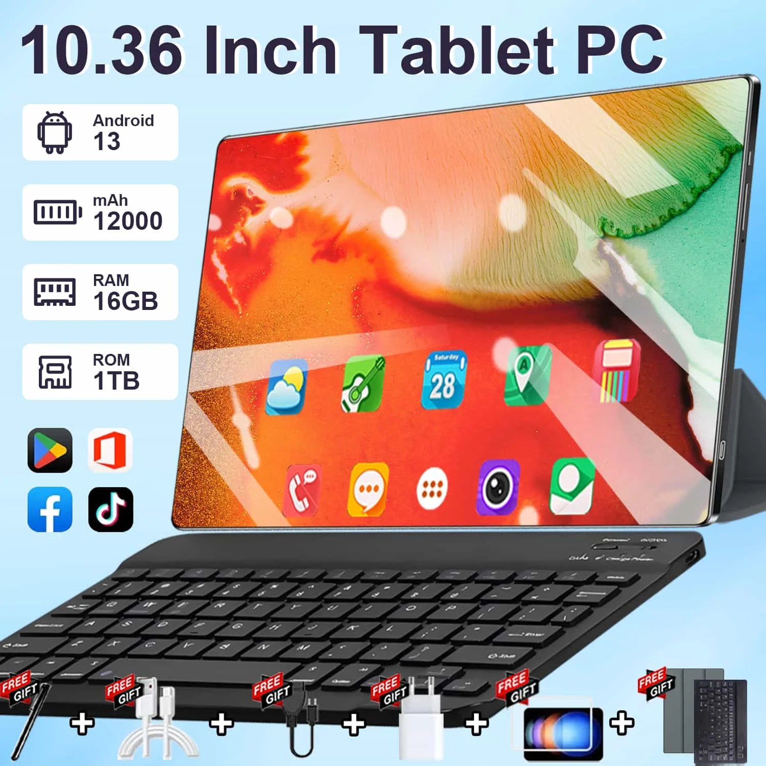 Tablet 2026 5G Versión Global Nueva con Pantalla Grande de 10.36 Pulgadas, Android, 16GB RAM, 1TB ROM, 10 Núcleos, 16MP, 32MP, Doble SIM Android
