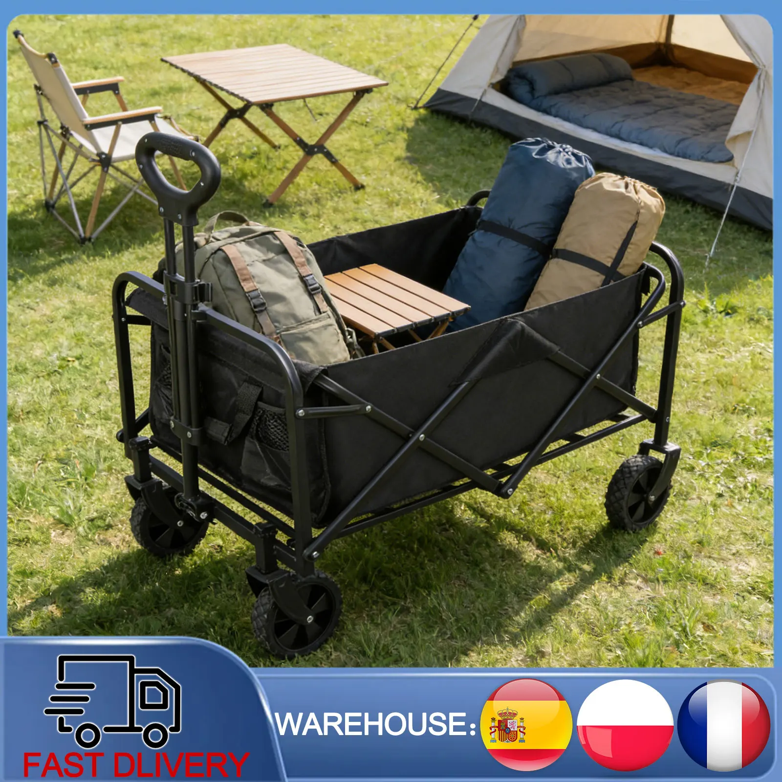 Carrito Plegable de Gran Capacidad de 100L, Carrito de Camping con Ruedas para Playa, Picnic, Compras, con Asa Ajustable