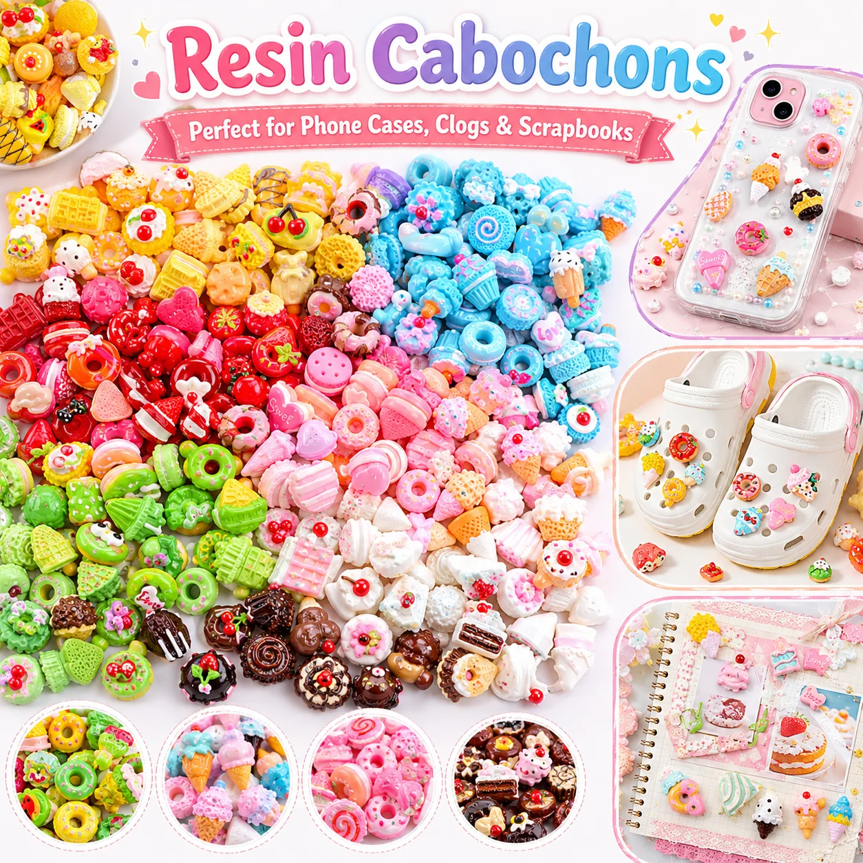 SW03 FuDai 10Pcs Color Series Mini Simulation Resin Candy Accessories Donut Bread Miniature Cake Accessories Cake Kitchen Gift