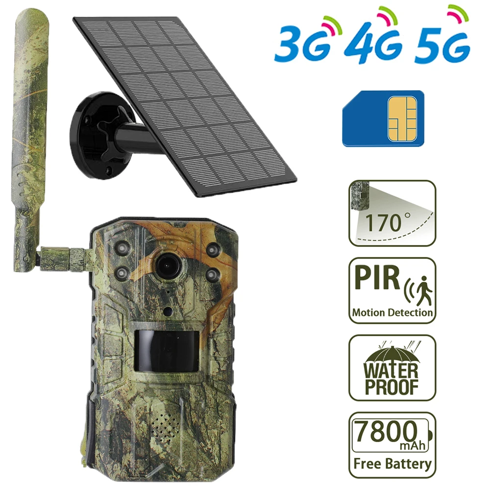 Cámara Solar de rastreo para caza, videocámara impermeable de 4MP, 4G, 20M, detección de movimiento PIR, seguimiento de Vida Silvestre al aire libre, visión nocturna de 30M