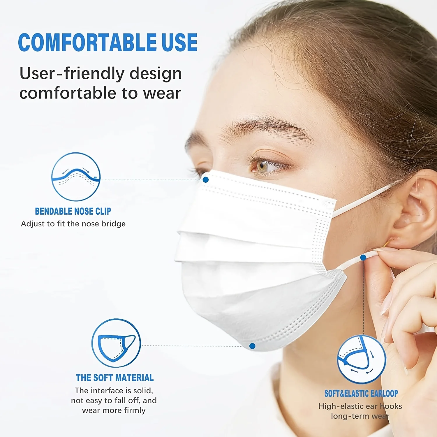 50/100 PCS Box White Face Masks Disposable Face Masks 3-Layer Protection Breathable Comfortable Safety Shield For Home Office