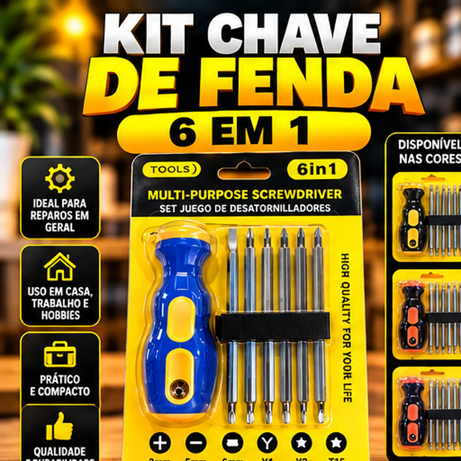 Jogo De Chave De Fenda Intercambiável 6 Em 1 Portátil Imantada
