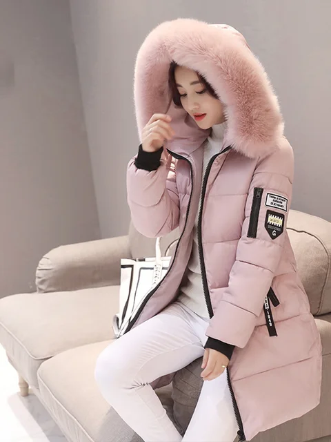 Winter Warm Fur Collar Hooded Women Parka Fashion Comfortable Zipper Pockets Design Long Jacket Elegant Slim Thick Female Coats 2
