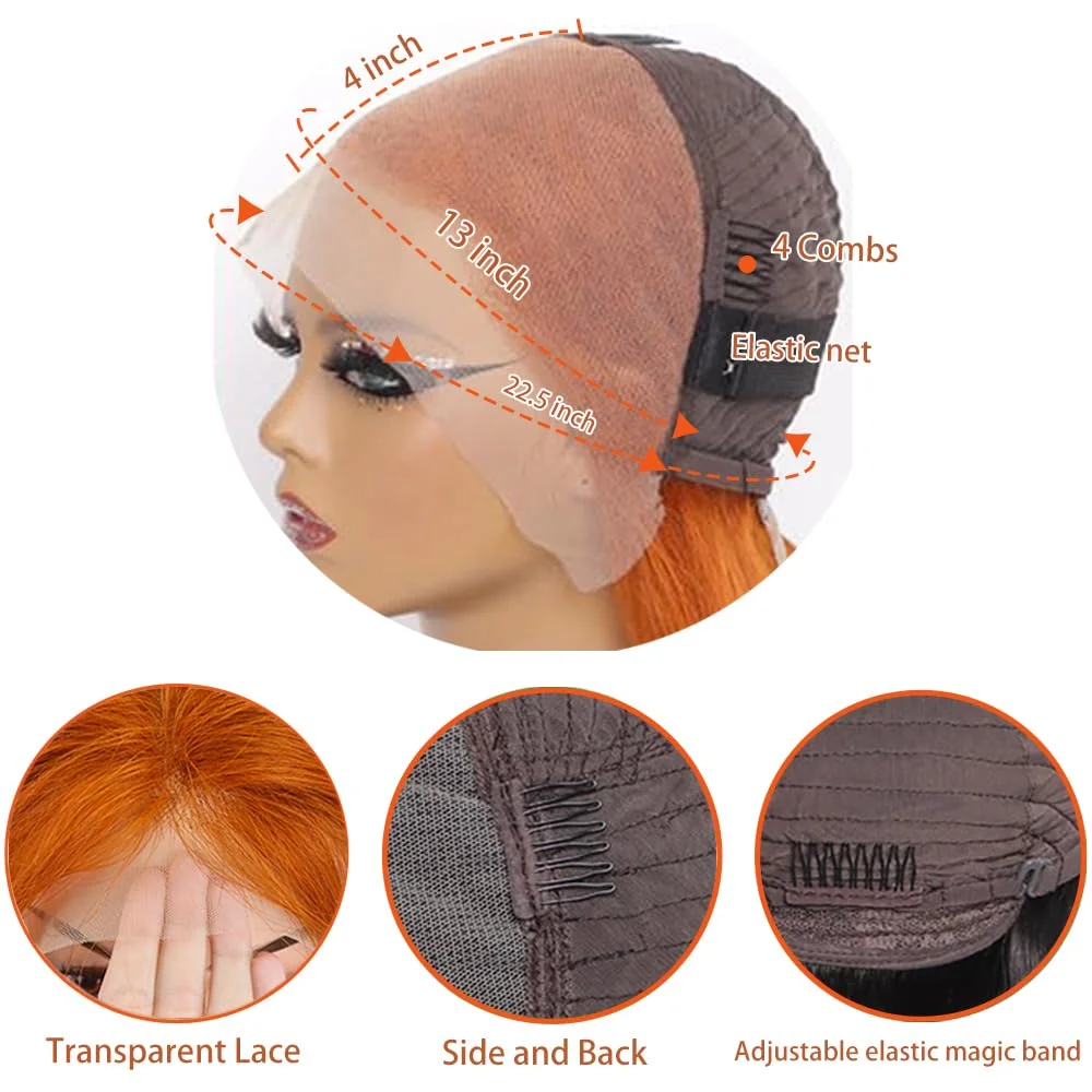 الزنجبيل 28 بوصة الدانتيل شعر مستعار أمامي شعر الإنسان قبل قطعها الملونة 13x4 الزنجبيل البرتقالي الجسم موجة الدانتيل الجبهة الباروكات شعر الإنسان 200 الكثافة