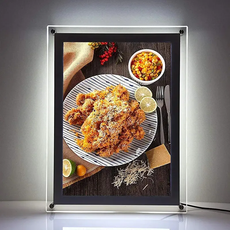 LED Crystal Acrylic Photo Frame Poster Lightbox Slim Magnetic Light Box Restaurant Menu Board Wall Mounted Advertising Display