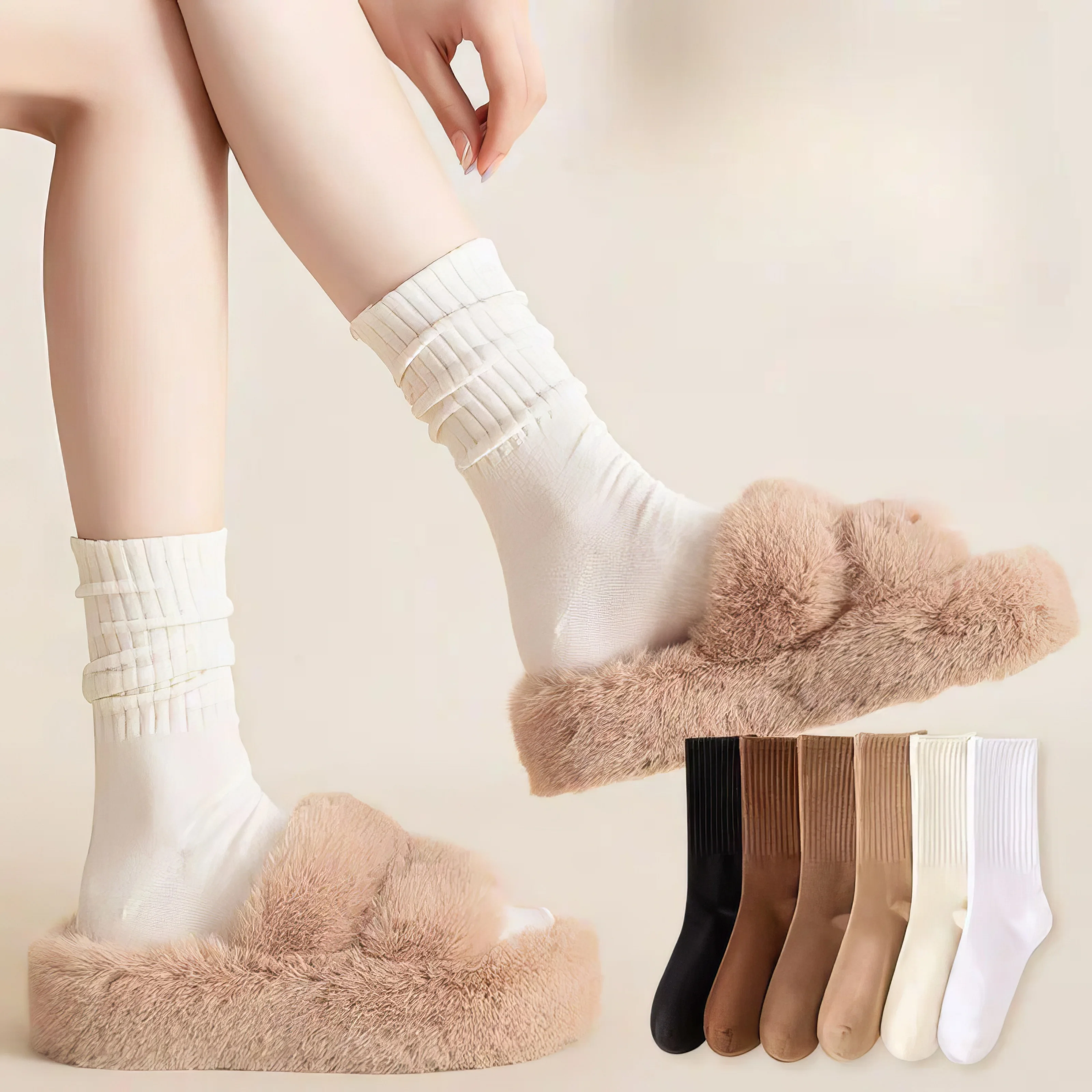 6 Pasang Kaus Kaki Khaki, Kain Elastis Bernapas dan Ramah Kulit, Cocok untuk Pakaian dan Desain Musim Gugur