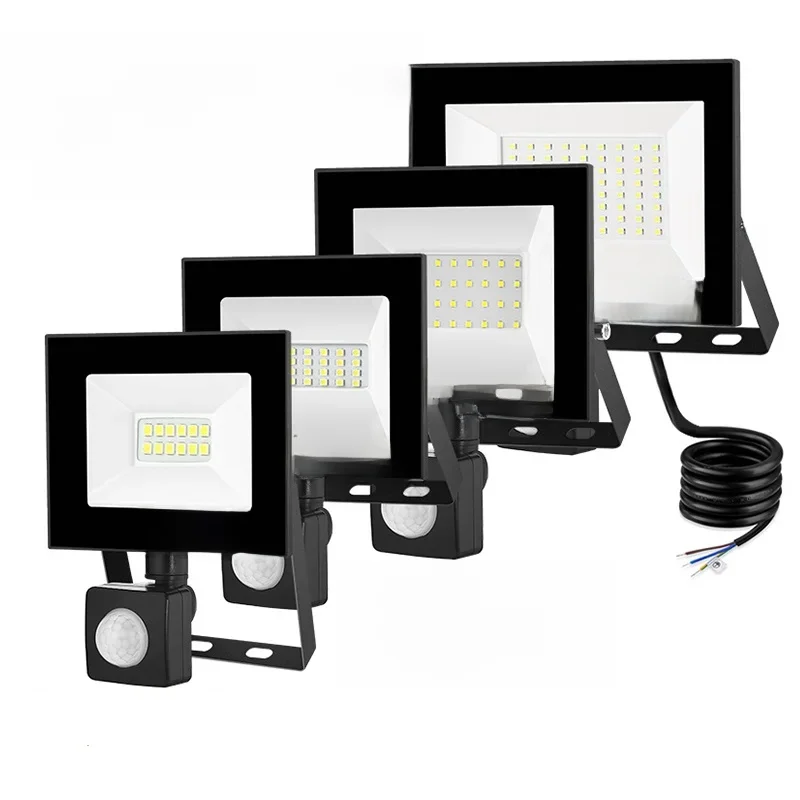 LED PIR Motion Sensor Floodlight Outdoor Wall Light White Light 100W 50W 30W 20W 10W IP66 Wodoodporny reflektor LED do ogrodu — 2