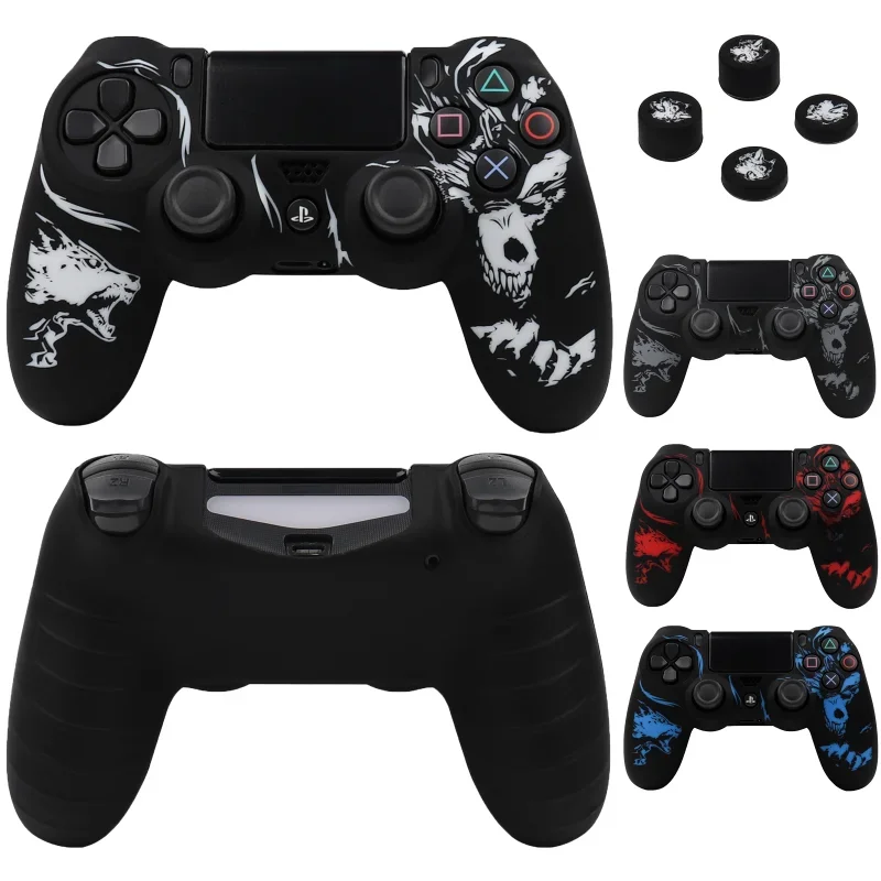 Juste de commande en silicone souple pour manette Playstation 4, mise en place au laser, peau de manette de jeu PS4 avec capuchons de poignée de manette