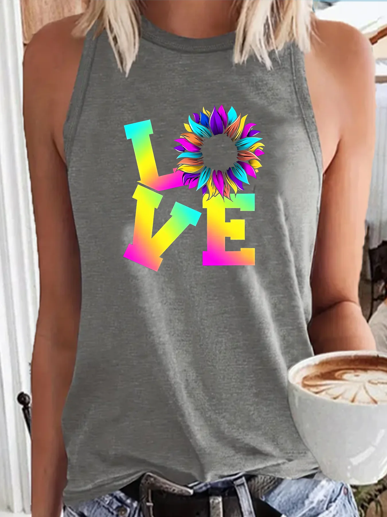 Love Silver Colorful Garland Fashion Funny Sports Women's Tank Top Loose O Neck Sleeveless Casual Tank