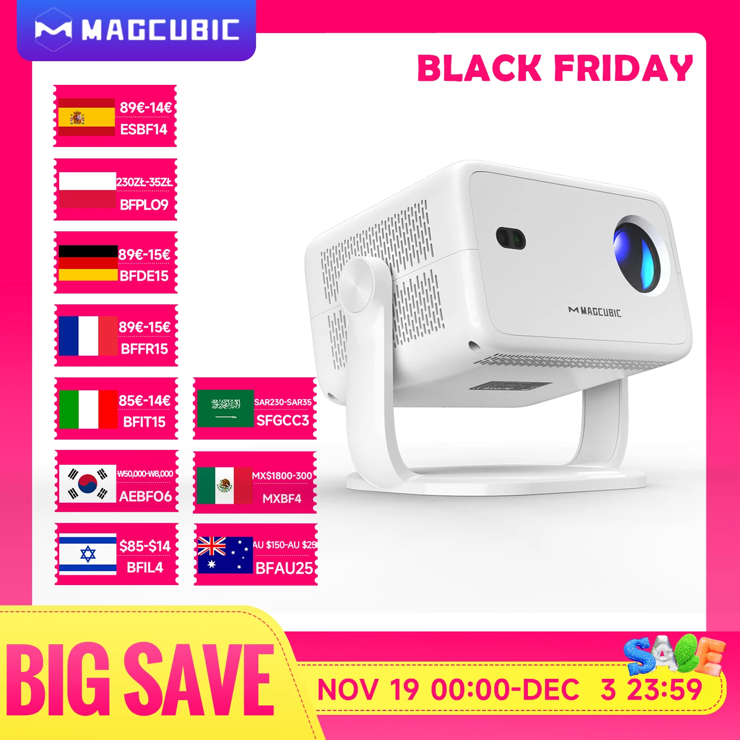 Magcubic Native 1080P 650ANSI 8K Android 14 L018 360° Projector With Auto Keystone Focus Air Mouse Wifi6 BT5.4 Portable Outdoor