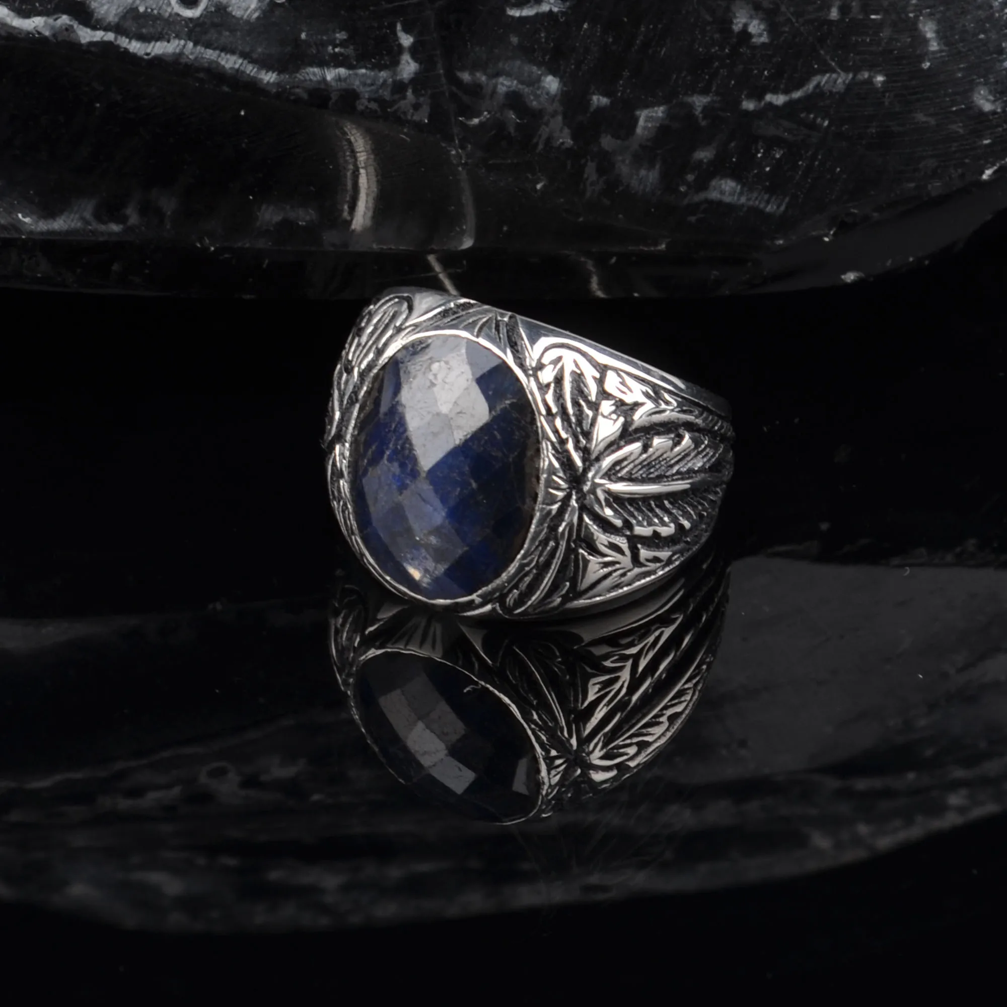 

Blue Sapphire Stone natural Pure 925 Sterling silver ring full handcrafted engrave guaranteed high quality gift jewelry for men