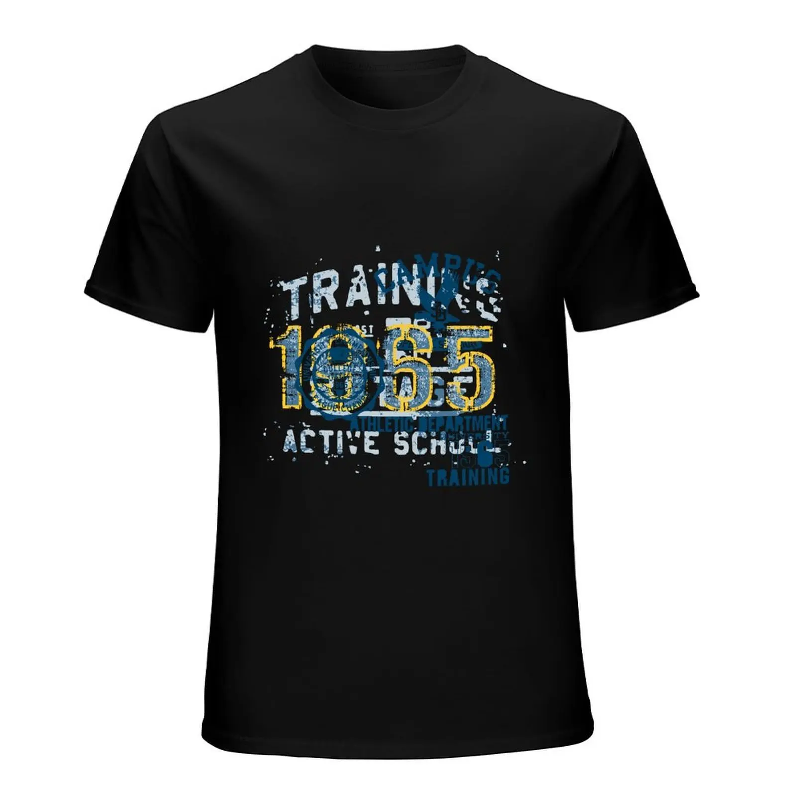 Retro Worn Texture 1965 Active School Graffiti Splatter Basic Black Daily Tshirt