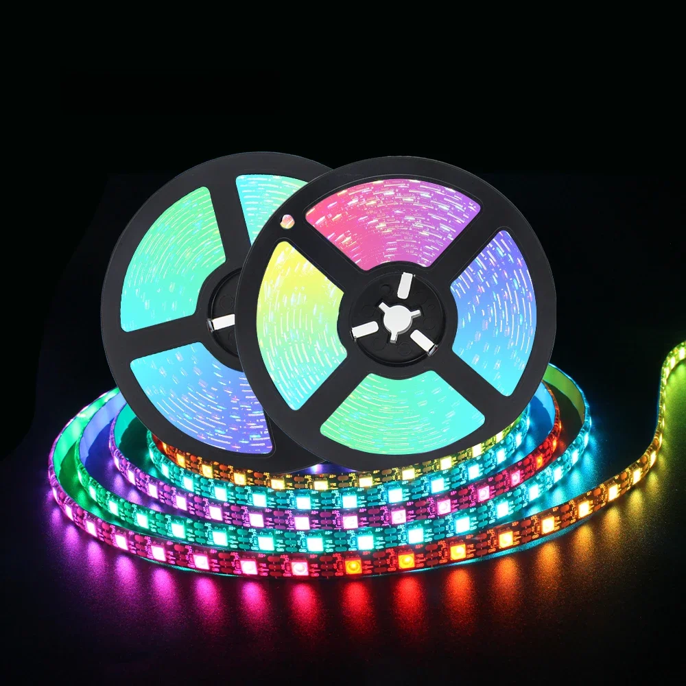5050 RGB-LED-Streifen, adressierbar, DC 5 V, 3-polig, WS2812B, IC, 60 LEDs/m, 30 LEDs/m, IP30, IP65, Lampe, wasserdicht, Lichtband, Chip, LED, 5 m, digital