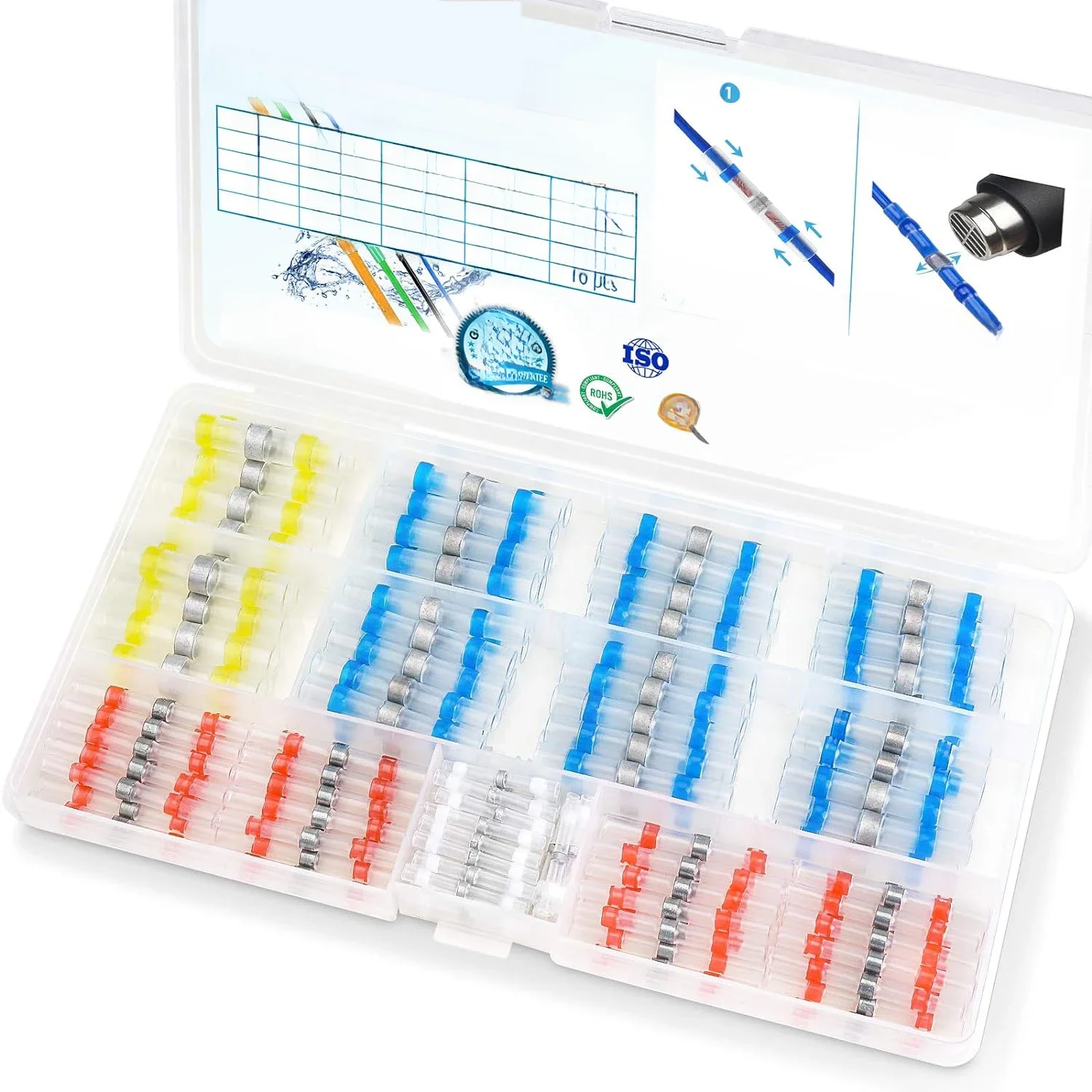Connecteurs de fil à souder, connecteurs bout à bout thermorétractables, bornes de fil électrique isolées et étanches, 100/120/150/250/300 pièces