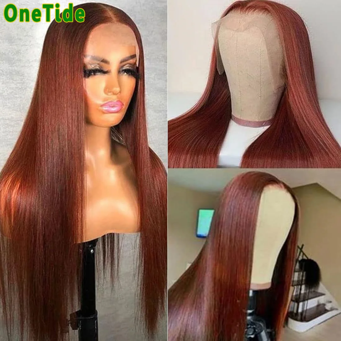 Reddish Brown 13X4 Lace Frontal Wigs Human Hair Straight Lace Front Wigs Human Hair Pre Plucked Copper Red Lace Frontal Wigs