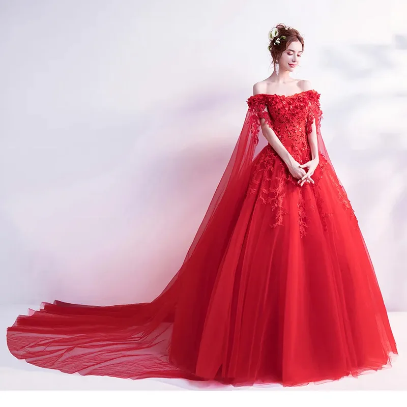 

LZPOVE Long Wrap Romantic Flower Roses Off Shoulder Watteau Train Quinceanera Dresses 2023 Floral Lace Appliques Ball Gown